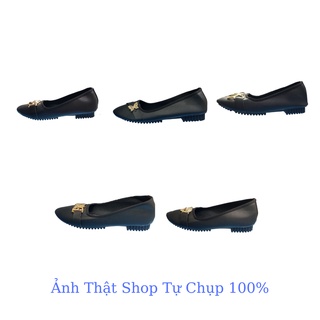 Giày búp bê nữ đế bệt 1 phân, màu đen, da mờ B1m