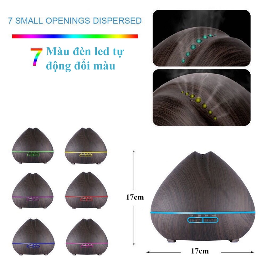 Máy xông tinh dầu phun sương tạo ẩm khuếch tán búp sen dung tích 550ml có điều khiển dùng phòng ngủ phòng điều hòa