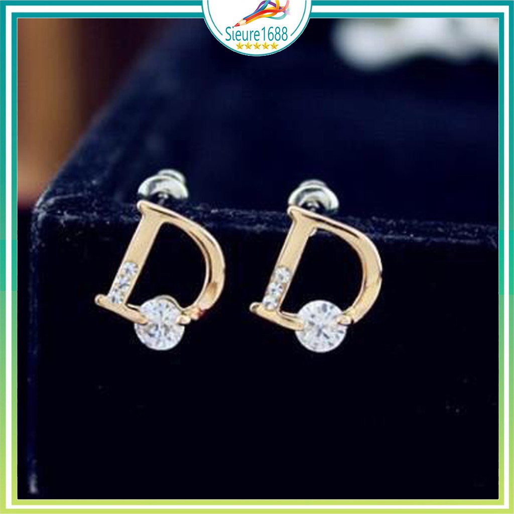 Bông tai chữ D đính đá Zircon thanh lịch cho nữ