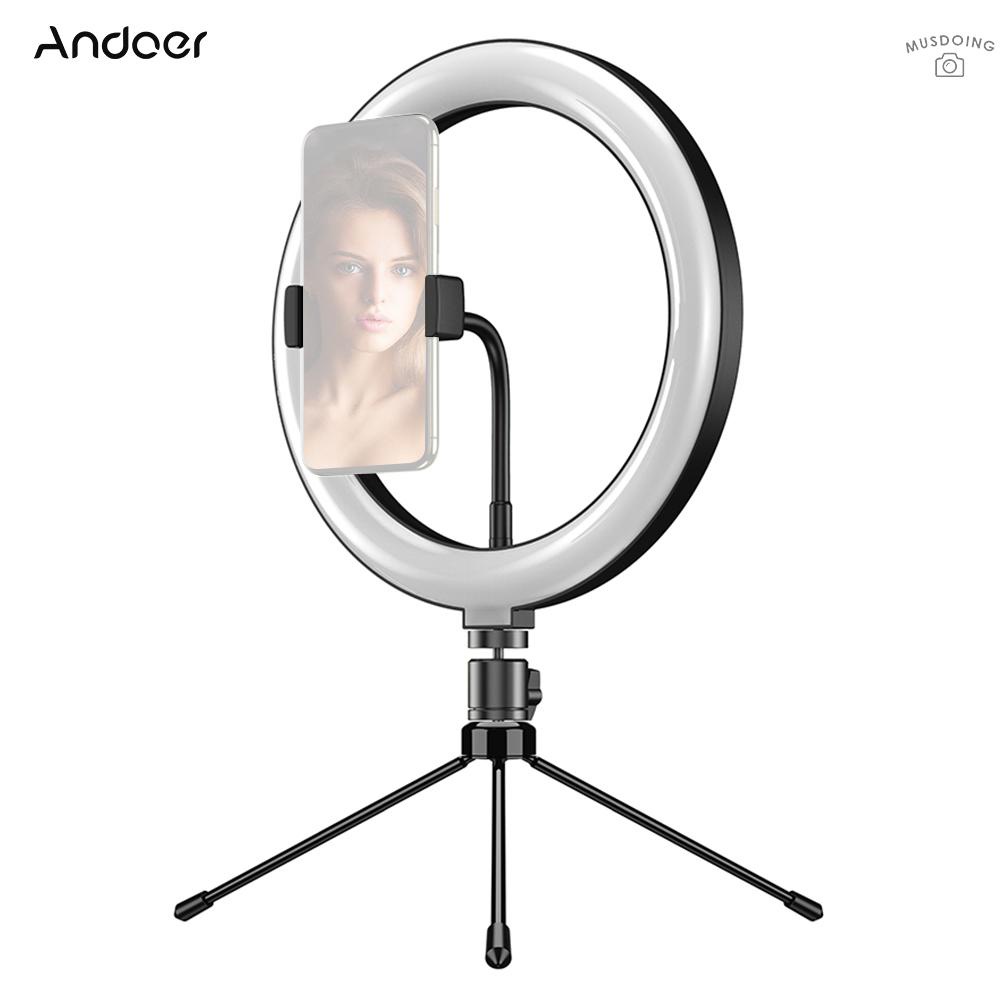 ღ Andoer APL-FL10JJ13Y 10 Inch Dimmable LED Selfie Ring Video Light 3000K-6500K LED Circle Light CRI 96 with Tabletop Tripod 3 Light Modes for Vlogging/ Live Streaming