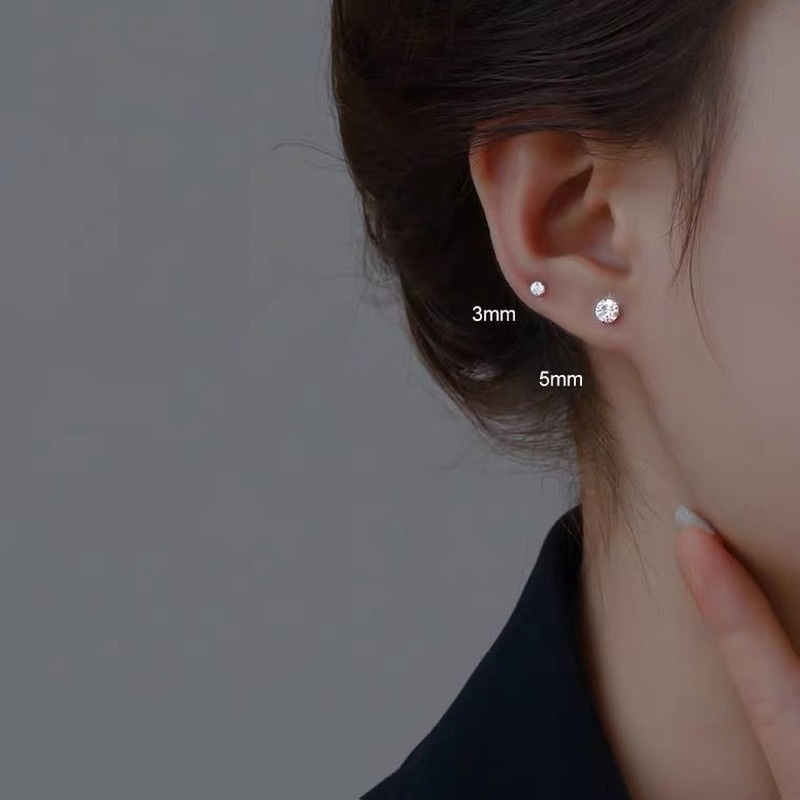 Bộ 6 Khuyên Tai Ngọc Trai Mạ Bạc S925 3 / 4 / 5Mm Lấp Lánh Thời Trang Cho Nữ