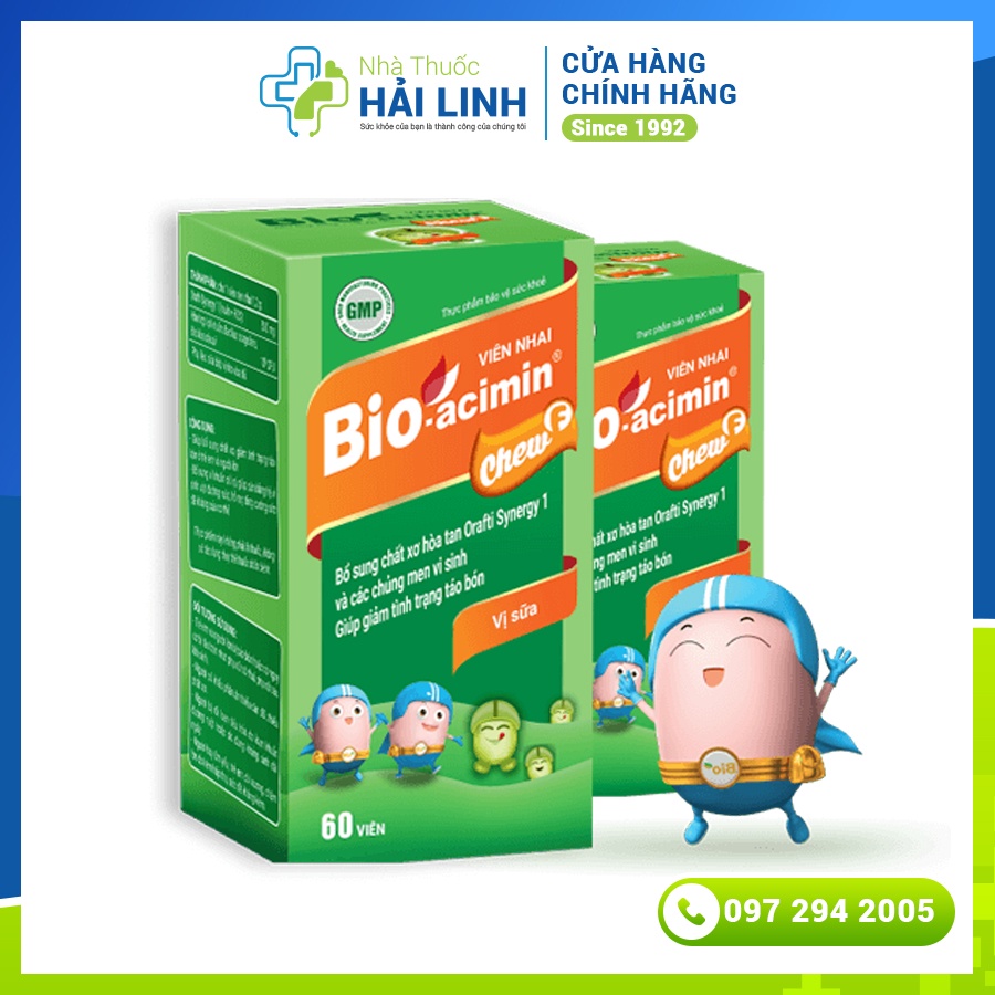 [CHÍNH HÃNG] Viên nhai BIO-ACIMIN CHEW F vị sữa [Hộp 60 viên] - Bổ sung chất xơ, hết táo bón