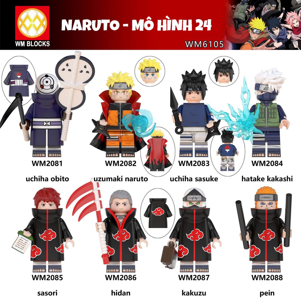 Mô Hình Lắp Ráp Lego anime Nhân Vật Hoạt Hình Naruto AKATSUKI kakashi uchiha itachi sasuke sakura obito madara hokage