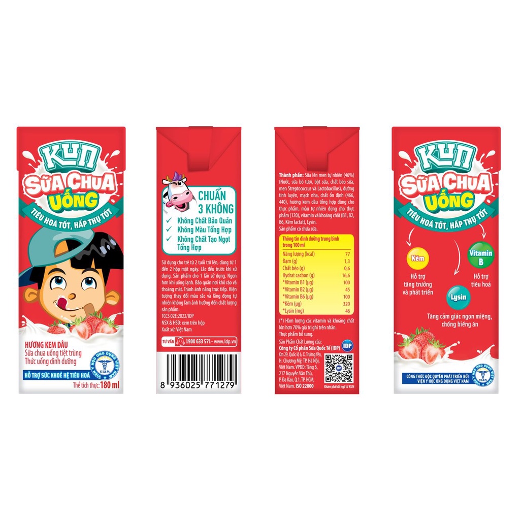 Kun sữa chua uống hương kem dâu thùng 48 hộp x 180ml