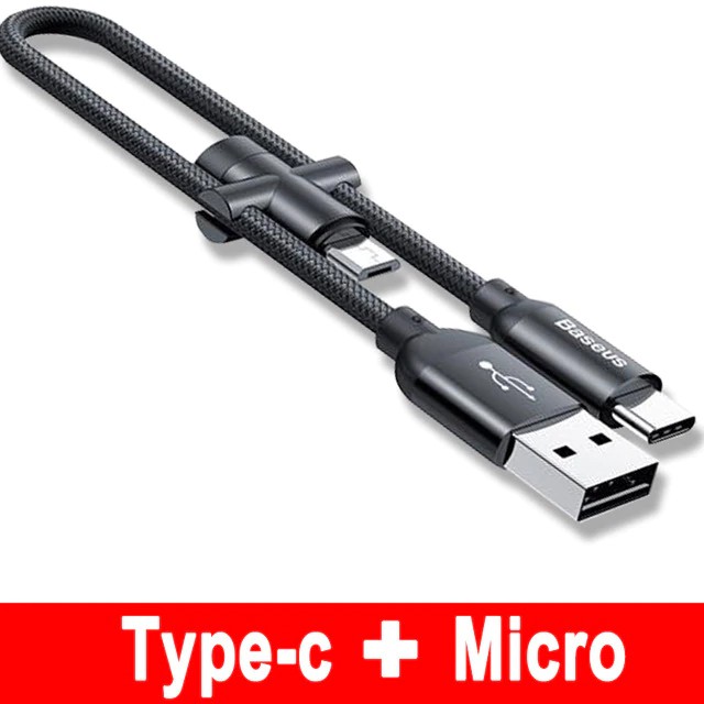 Cáp  đa năng 2 in 1 chuẩn Type C, Micro USB và Type C ,iPhone 2.4A 23 cm gọn nhẹ thích hợp khi sử dụng với sạc dự phòng