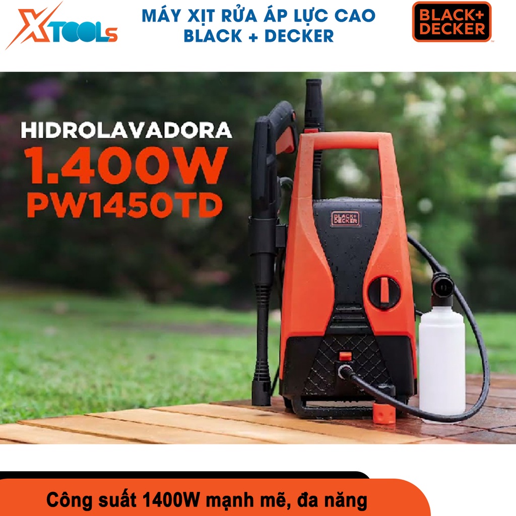 Máy xịt rửa BLACK DECKER PW1450TD Máy rửa xe cao cấp công suất 1400w, điện áp đầu vào 220v [chính hãng][xtools]