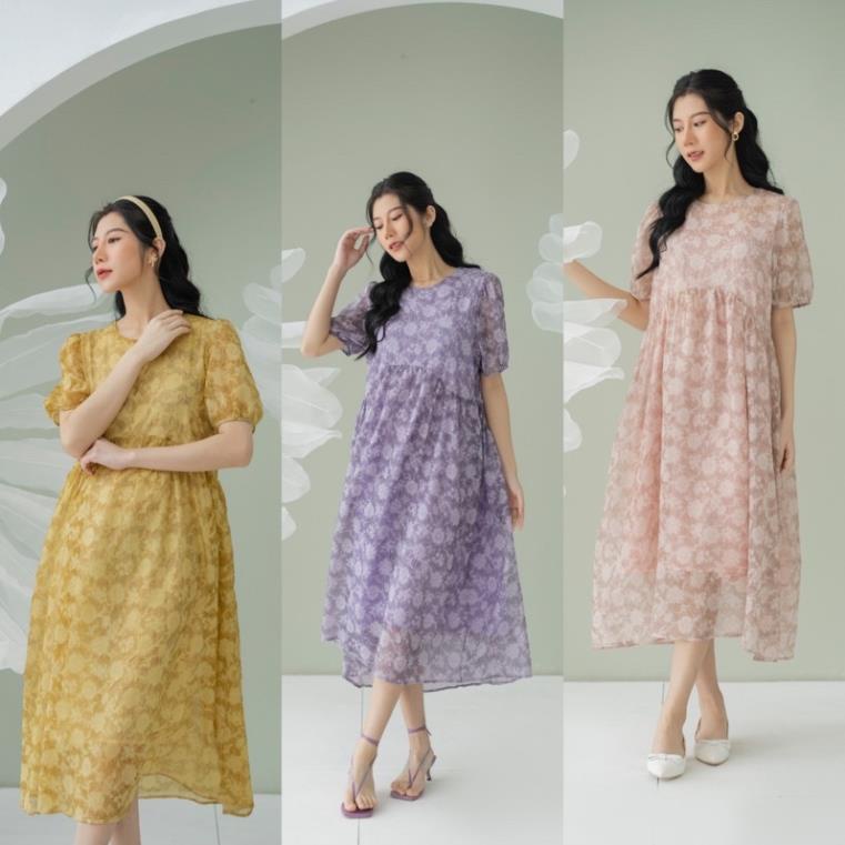 Đầm bầu NH240098 Hoa Dập Nhăn Dáng Babydoll Phong Cách Hàn Quốc Nhẹ Nhàng VÁY BẦU Nữ Tính Có Sẵn 5 Gam Màu HOT Năm Nay #3