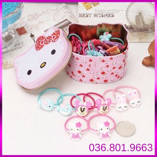Dây cột tóc hộp Hello Kitty cho bé gái gồm 40 dây thun cột tóc