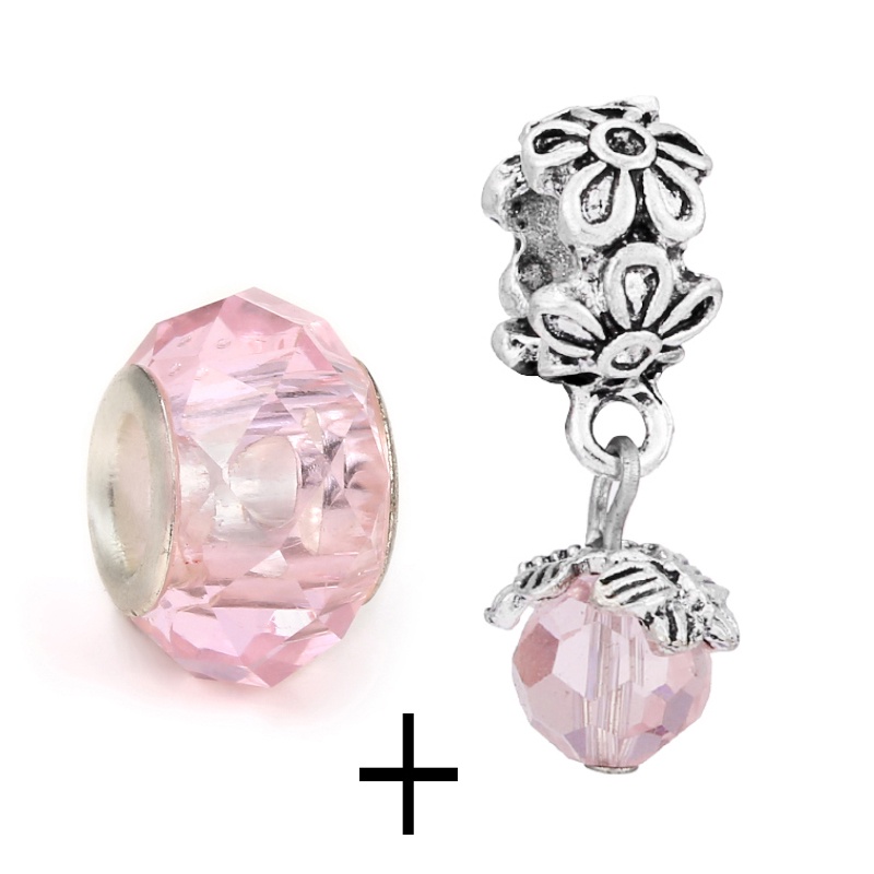 Bộ 2 Mặt Trang Sức Đá Pha Lê Hồng Hình Trái Tim