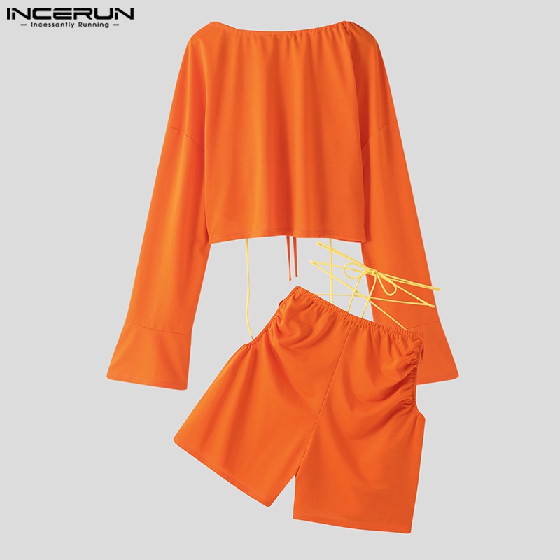 Set áo croptop tay dài + quần short INCERUN dáng rộng thời trang cho nam giới