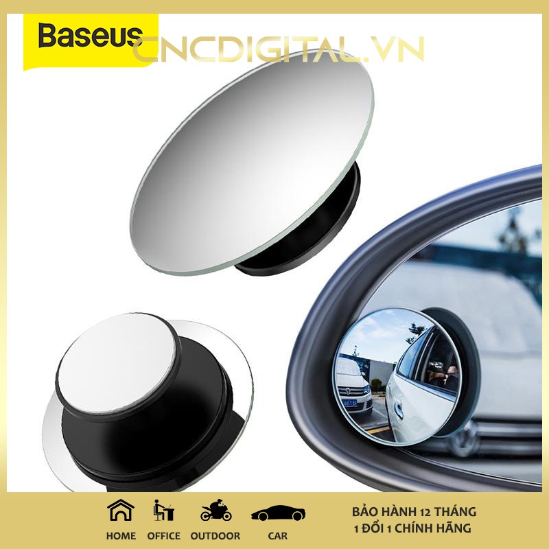 ✕Gương cầu chiếu hậu mini Baseus bề mặt lồi hỗ trợ tầm nhìn góc rộng, có thể xoay 360 độ dùng cho xe hơi