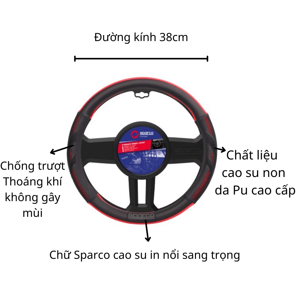 Bọc vô lăng ô tô, ốp vô lăng sparco chính hãng italia cao cấp đủ mẫu và màu sắc size 38cm dành cho xe từ 4 đến 16 chỗ