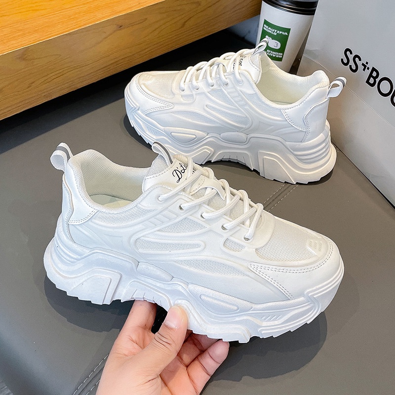 Giày sneaker nữ độn đế da phối vải lưới thoáng khí mùa hè phong cách Hàn Quốc hot 2023 size 36-40 [028]