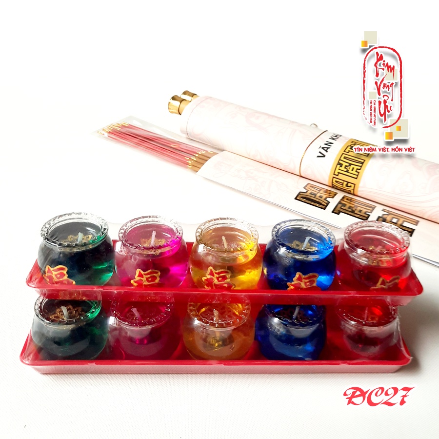 Đèn cầy ly Ngũ Sắc cúng Thần Tài Ông Địa ĐC27 cao 3.5 cm Kim Vong Ưu