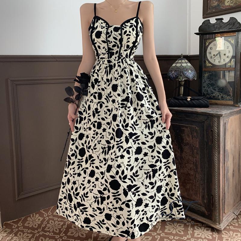 Đầm Hai Dây Dáng Chữ A In Họa Tiết Hoa Thanh Lịch Cho Nữ