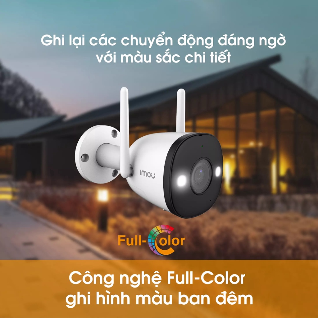 Camera WIFI IMOU Bullet 2  2MP FullHD - Có Màu Ban Đêm - Báo Động Còi, Đèn - Chuẩn IP67 - 100% Chính Hãng