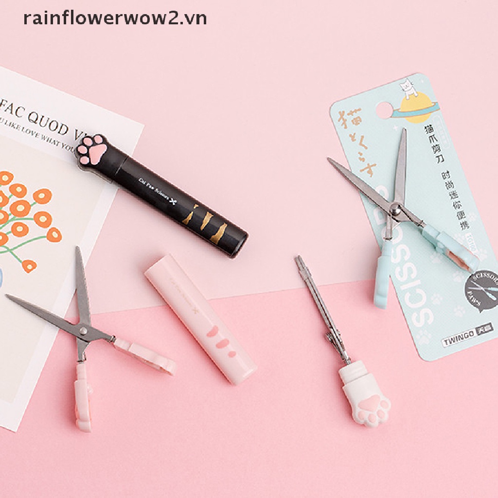 [er] Kéo Cắt Giấy Dạng Gập Kích Thước Nhỏ Gọn Thiết Kế Hình Chân Mèo Dễ Thương