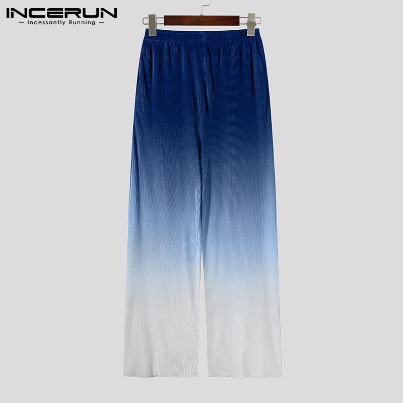 Quần nhung tăm INCERUN ống suông rộng màu gradient thời trang thường ngày cho nam