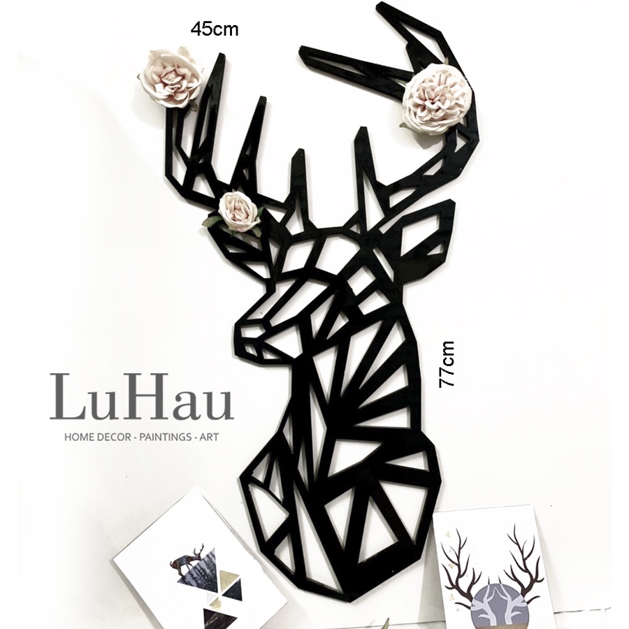 Tranh dán tường 3D gỗ PVC phong cách scandinavian trang trí phòng khách,phòng ngủ tiện lợi hình hươu may mắn