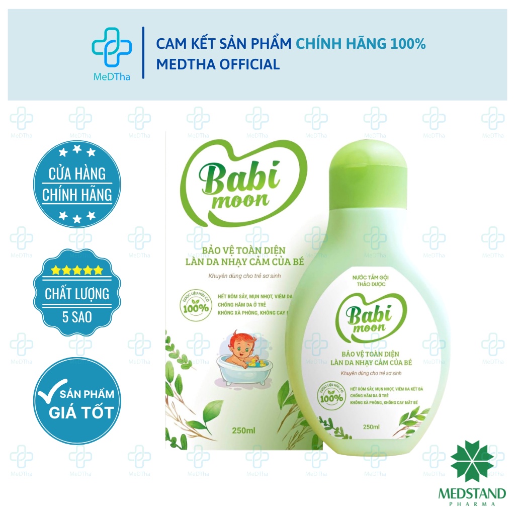 Nước tắm gội Thảo dược Babi moon - Bảo vệ toàn diện làn da nhạy cảm của bé (Chai 250ml) MEDSTAND [Chính hãng]