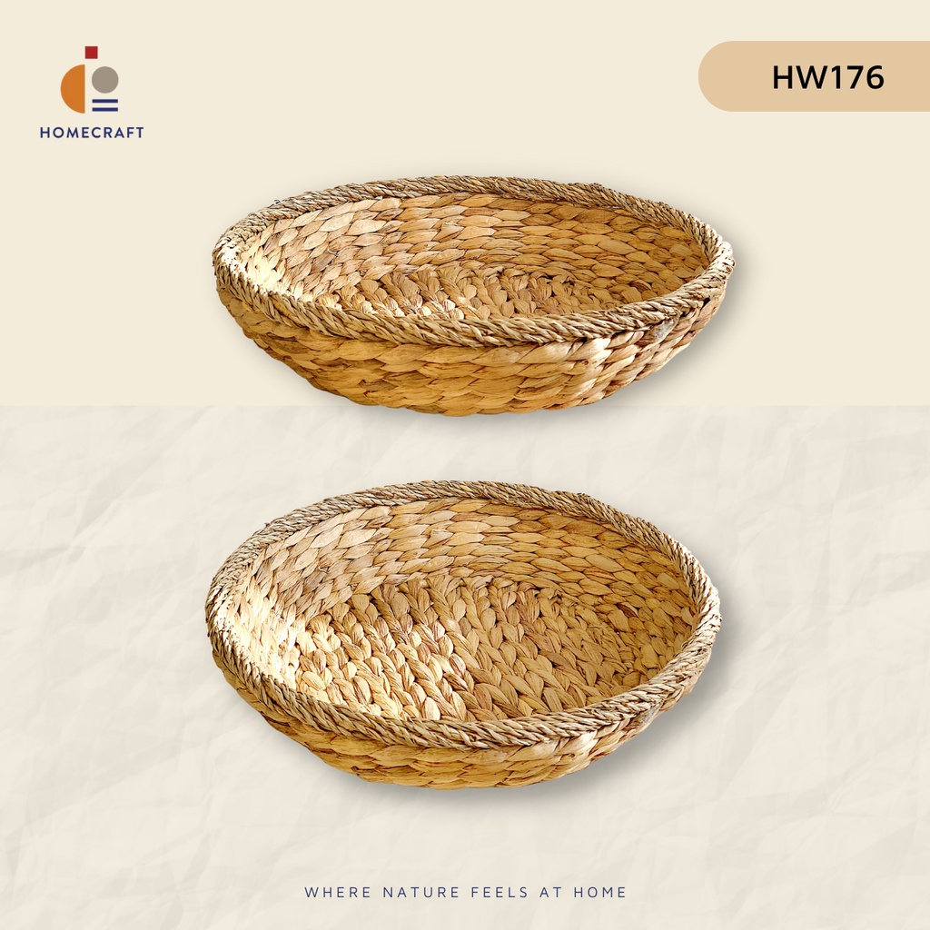 Khay tròn lục bình phối viền cói, đựng trái cây, đựng bánh kẹo, để trên bàn ăn - HOMECRAFT - HW176