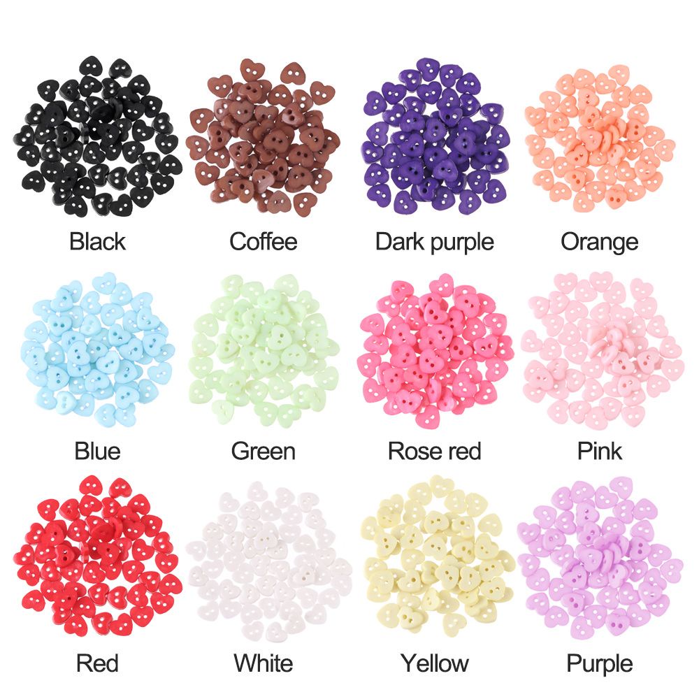 Set 50 Nút Trái Tim 6mm Nhiều Màu Sắc May Vá Cho Búp Bê