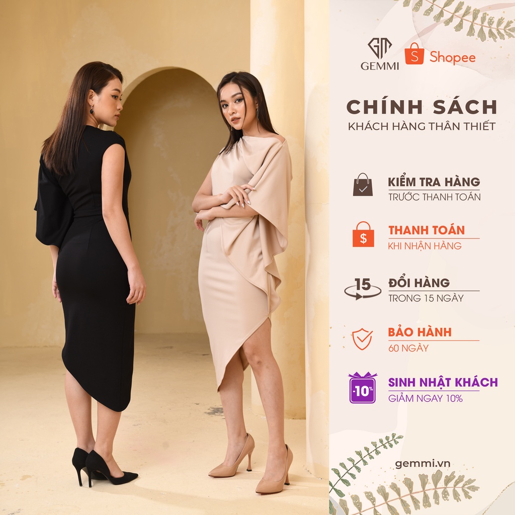 Váy đầm nữ dáng ôm body thiết kế lệch vai Gemmi fashion, DK8455