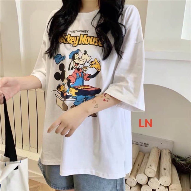 Áo thun tay lỡ form rộng thụng in hình mickey mouse AI22