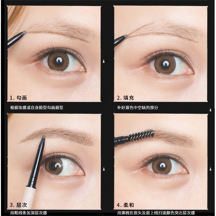 Bút chì kẻ lông mày FLORTTE thiết kế hai đầu siêu mảnh dạng xoay chống thấm nước dành cho trang điểm  Nội Địa Trung