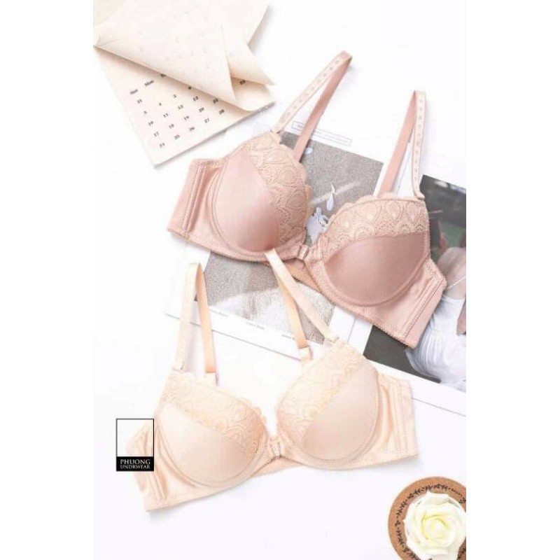 Áo ngực cài trước mút mỏng phối ren có gọng nâng ngực