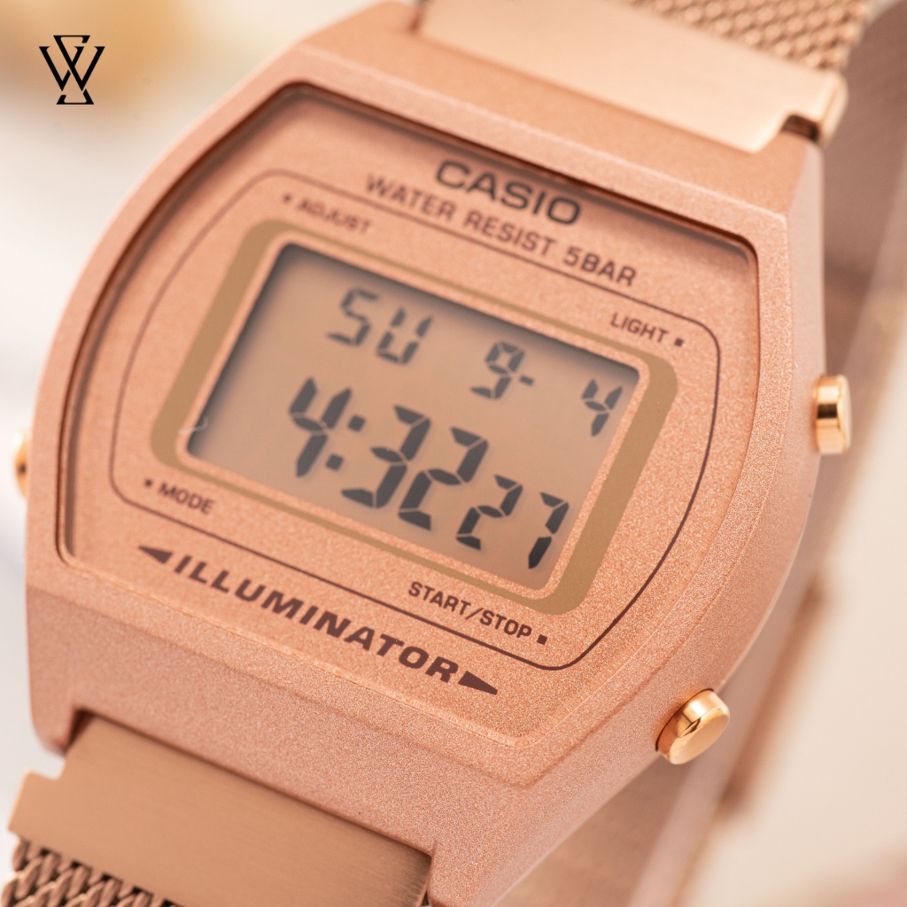 Đồng Hồ Điện Tử Nữ Casio WATCHSTORE B640WMR-5ADF Thiết Kế Mặt Kính Oval Nhựa 35mm, Dây Kim Loại, Vỏ Nhựa Màu Hồng