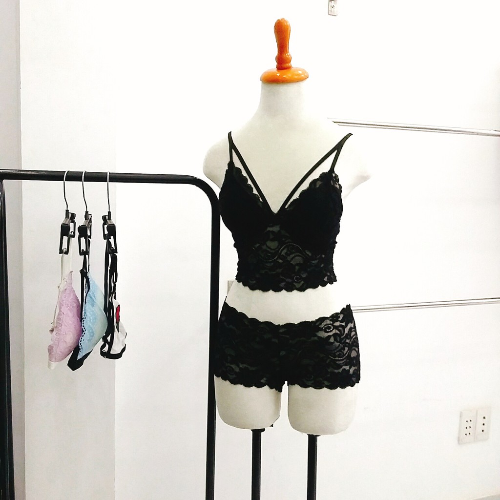 [RẺ NHẤT SHOPEE] Bộ đồ lót nữ bralette đen mềm mịn thoáng mát | BigBuy360 - bigbuy360.vn