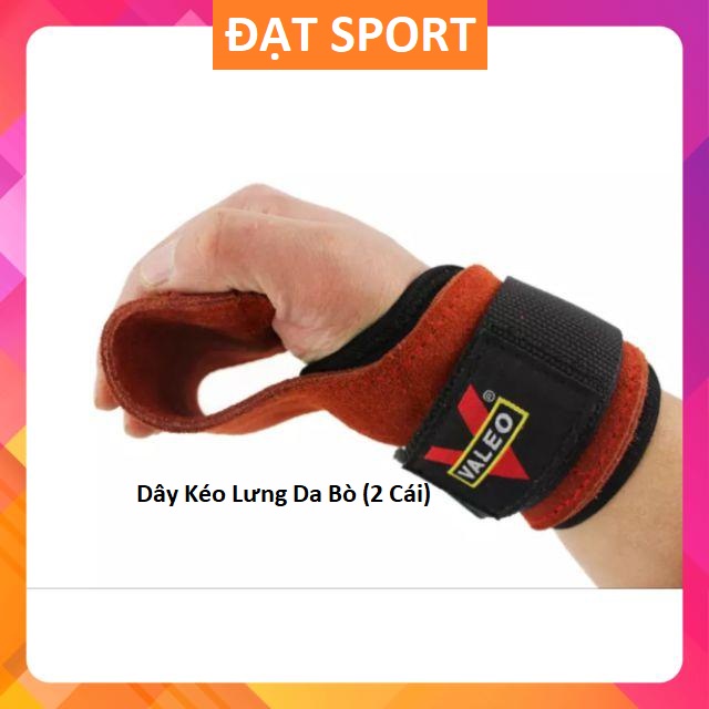 Dây Kéo Lưng (Lifting Straps) Valeo Chính Hãng Chất Liệu Da Bò - Hỗ Trợ Deadlift - Găng Quấn Cổ Tay - Thể Thao - Tập Gym