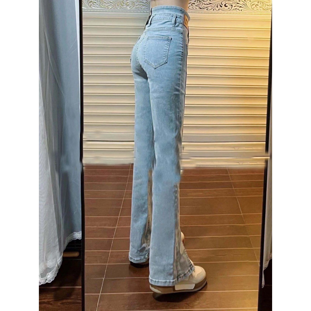 Porozi Quần jean  lưng cao ống rộng thời trang Hàn Quốc cá tính dành cho nữ