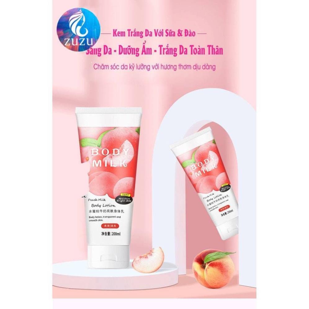 Kem Body Trắng Da, Sữa Dưỡng Thể Trắng Da Chống Nắng Toàn Thân Trái Đào Hương Nước Hoa 200ml Zu Cosmetics