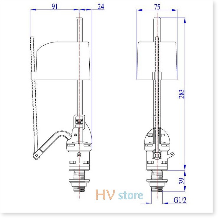 Bộ ruột đầy đủ cho bồn cầu liền khối, cọc thoát nước cao 26cm