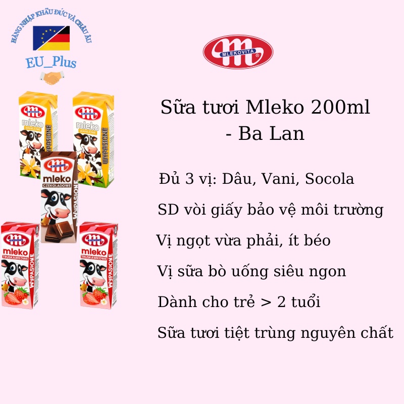 Sữa tươi Mleko 200ml, 1 Lít nguyên kem đủ vị - Ba Lan