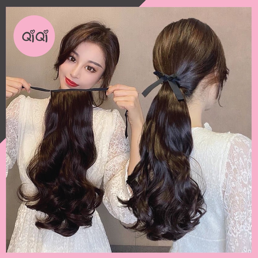 Tóc giả đuôi xoăn tự nhiên- Tóc giả cột nơ phong cách Hàn Quốc trẻ trung QiQishop