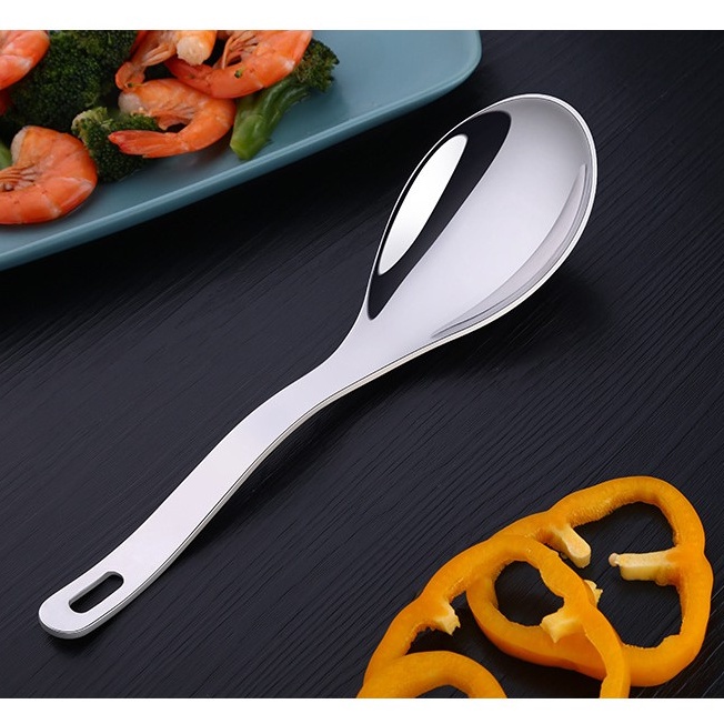 Vá súp hình giọt nước muôi múc canh múc cơm cán uốn lượn siêu đẹp inox 304 sáng bóng SSGP dài 24cm có đầu treo