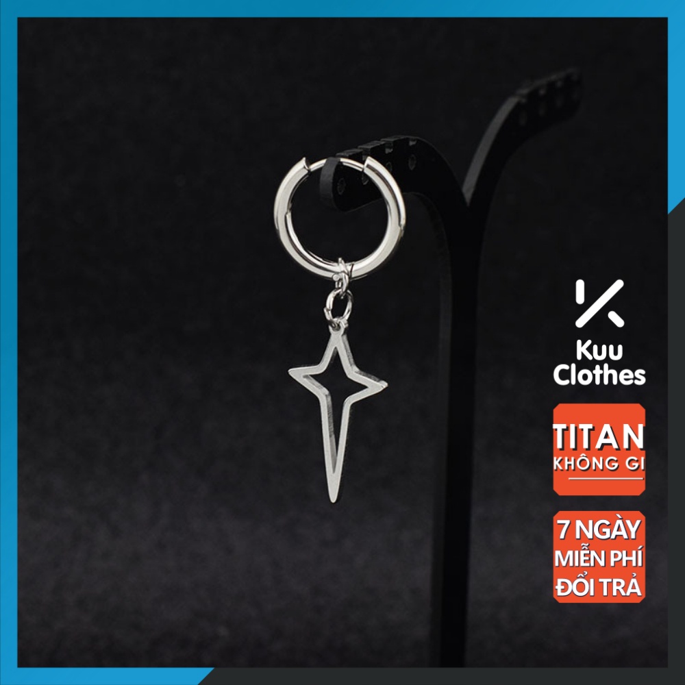 Khuyên Tai Tròn Hình Ngôi Sao Chữ Thập Unisex Gre Earing Màu Bạc Đẹp Cá Tính Chất - Khuyên Tai Thời Trang Kuu Titan