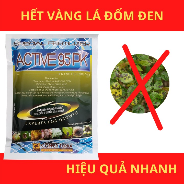 Phân bón Active 95pk, kích kháng sinh học phòng bệnh đốm đen vàng lá ở cây hoa gói 25gram