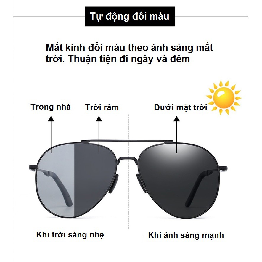 [Hàng xịn] Kính mát, kính râm đổi màu nam tính chống UV đi ngày và đêm