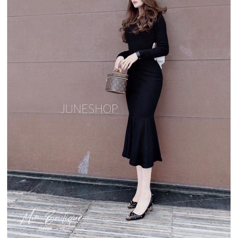 ⚡️BÁN SỈ⚡️Đầm body thun zip dài tay lưng nơ trắng | BigBuy360 - bigbuy360.vn