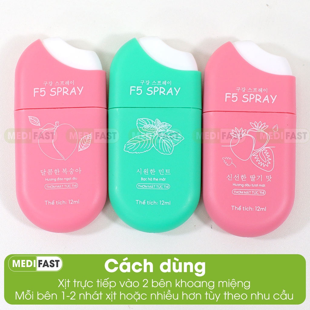 Lọ xịt thơm miệng F5 spray vị đào,dâu, kháng khuẩn thơm mát, khử mùi hôi, làm sạch khoang miệng, tự tin giao tiếp