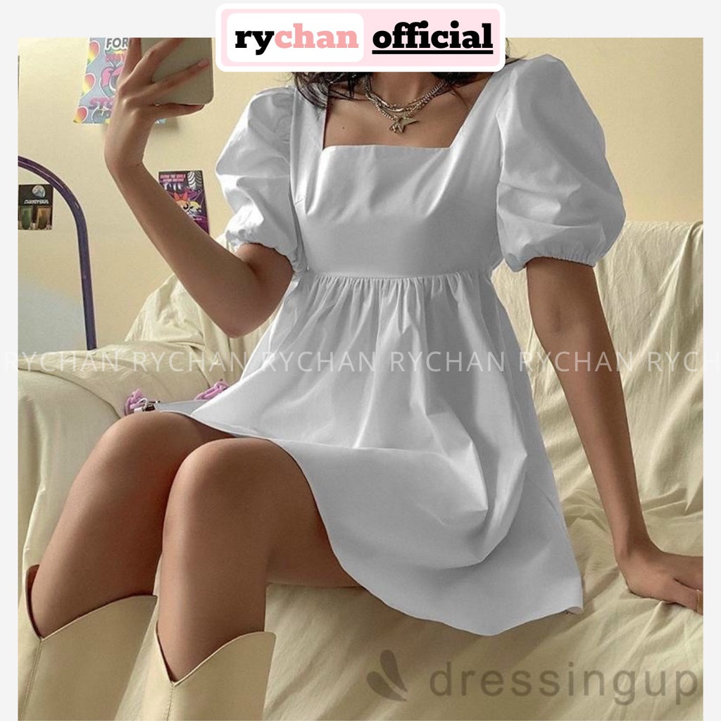 Đầm Babydoll Màu Trắng Cổ Vuông Tay Ngắn Phồng Cực Hot Hit [ẢNH THẬT CUỐI] - DX9897