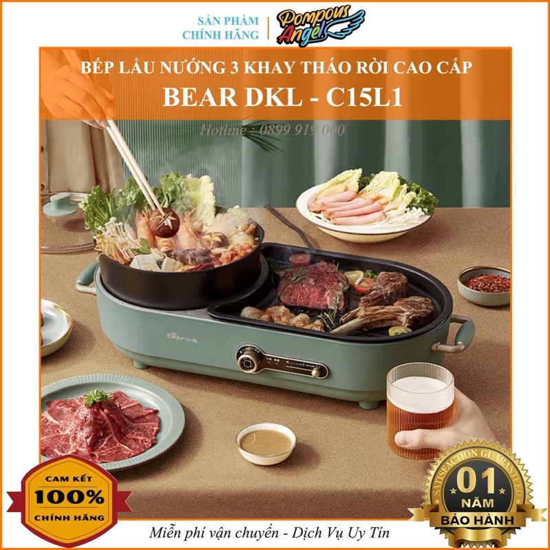Nồi lẩu nướng điện đa năng 2in1 tháo rời BEAR DKL-C15L1 chống dính cao cấp , bảo hành 12 tháng