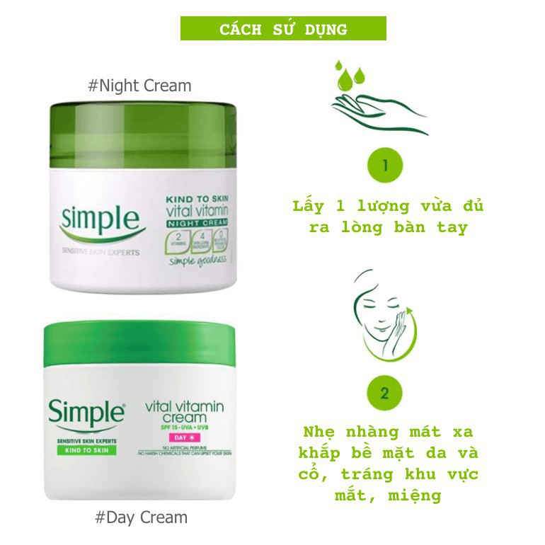 Kem Dưỡng Ẩm Simple Ngày, Đêm - Simple Day, Night Cream Kind To Skin Vital Vitamin 50ml - Skinfa.