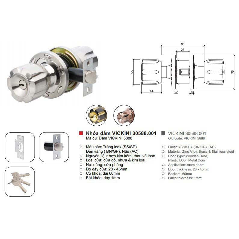 phụ kiện Khóa tròn VICKINI 30588.001 BN/GP đen vàng giá rẻ