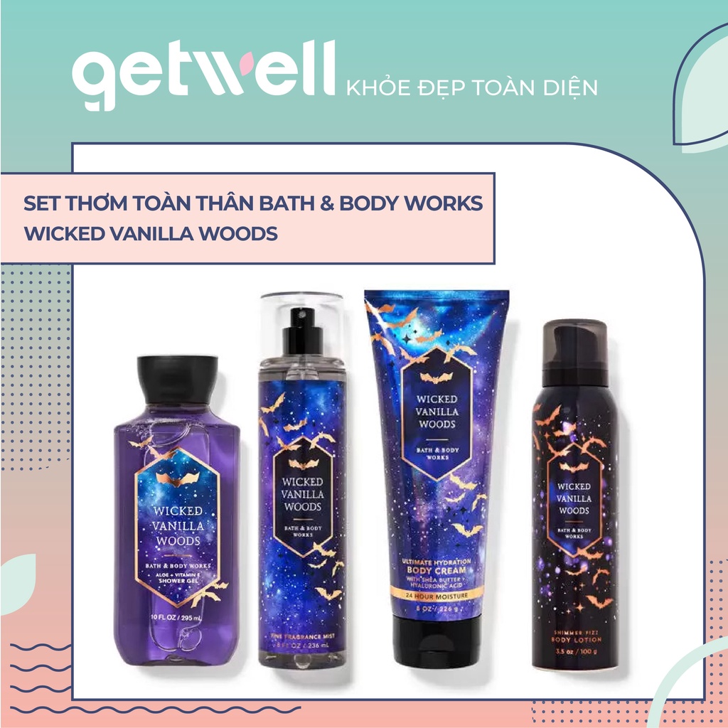 WICKED VANILLA WOODS Sản Phẩm Tắm Dưỡng Xịt Thơm Toàn Thân Victoria’s Secret Body Lotion Body Mist Body Wash