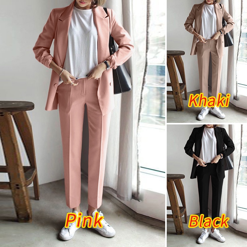 Bộ trang phục ZANZEA áo blazer và quần dài ôm dáng màu trơn đơn giản phong cách Hàn Quốc cho nữ